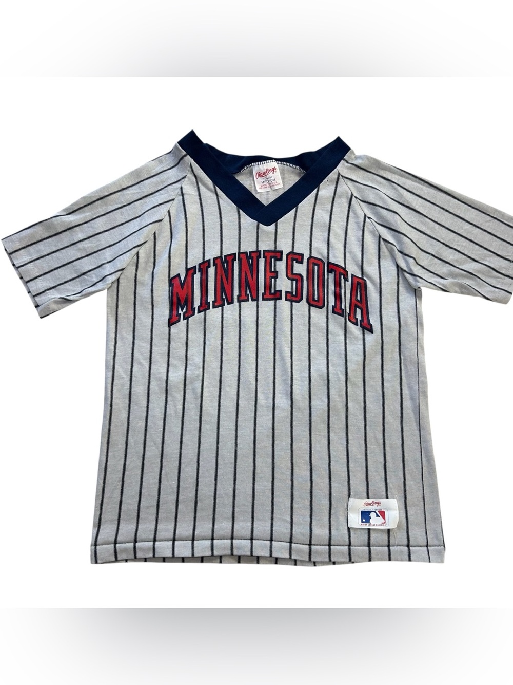 VTG 80s Rawlings Minnesota Twins Jersey Youth M Single Stitch Pinstripe Gray MLB